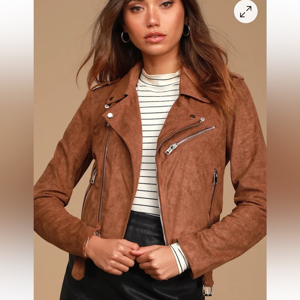 NWOT Lulus Ride With Me Brown Vegan Suede Moto Jacket